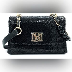 BADGLEY MISCHKA Sequin Messenger Pearl Bag-Black (NWT)